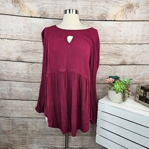 Torrid Babydoll Top Keyhole Long Sleeve Blouse Tunic Plus‎ Size 1X 1